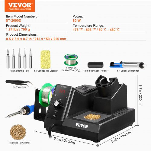 Soldering Iron Station 80W Digital Display Soldering Station Kit with 5