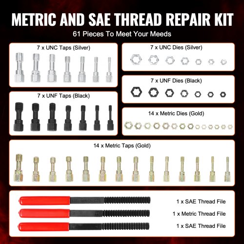 61Piece Thread Chaser Set UNC UNF and Metric Thread Restorer Tool