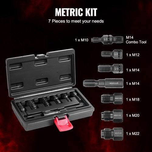 7Piece Thread Chaser Set Metric Thread Restorer Tool M10 M12 M14 M18 M20
