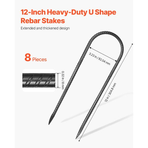 Rebar Stakes 12Inch HeavyDuty32 in Diameter U Shape Galvanized Steel