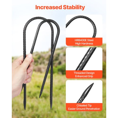 Rebar Stakes 12Inch HeavyDuty32 in Diameter U Shape Galvanized Steel