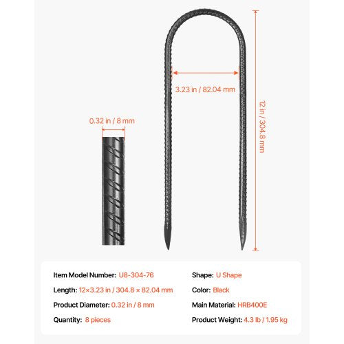 Rebar Stakes 12Inch HeavyDuty32 in Diameter U Shape Galvanized Steel