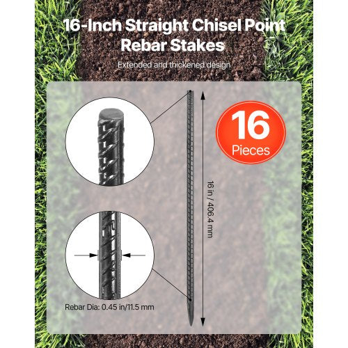 Rebar Stakes 16Inch HeavyDuty45 in Diameter Straight Galvanized