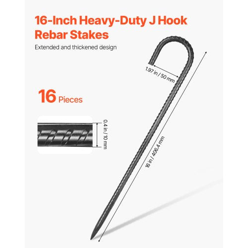 Rebar Stakes 16Inch HeavyDuty4 in Diameter J Hook Galvanized Steel