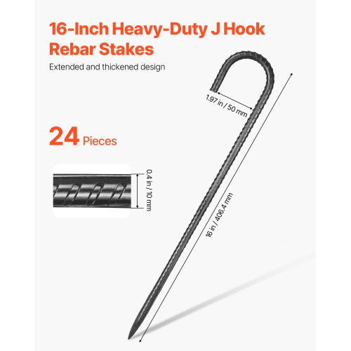 Rebar Stakes 16Inch HeavyDuty4 in Diameter J Hook Galvanized Steel 1