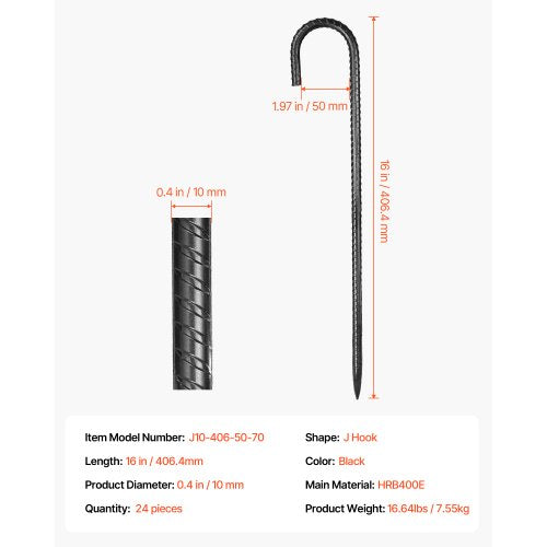 Rebar Stakes 16Inch HeavyDuty4 in Diameter J Hook Galvanized Steel 1
