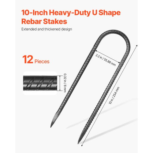 Rebar Stakes 10Inch HeavyDuty32 in Diameter U Shape Galvanized Steel