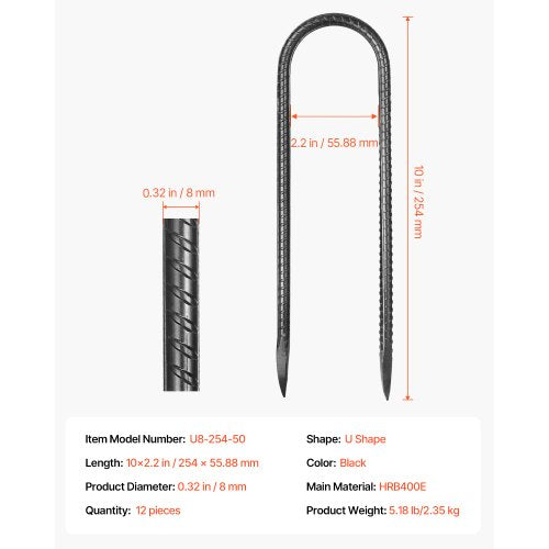 Rebar Stakes 10Inch HeavyDuty32 in Diameter U Shape Galvanized Steel