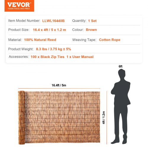 Natural Reed Fencing 4 ft x 16.4 ft Reed Screen Curtain Balcony Reed Fence