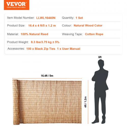 Natural Reed Fencing 4 ft x 16.4 ft Reed Screen Curtain Balcony Reed Fence