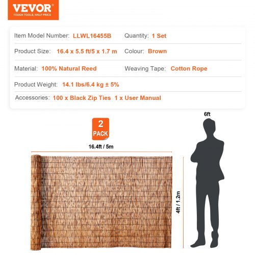 Natural Reed Fencing 4 ft x 16.4 ft 2 Pack Reed Screen Curtain Balcony