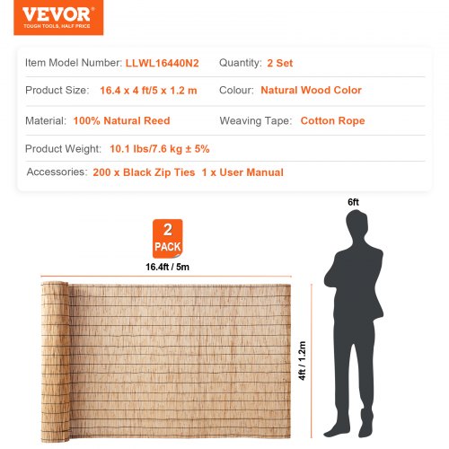 Natural Reed Fencing 4 ft x 16.4 ft 2 Pack Reed Screen Curtain Balcony