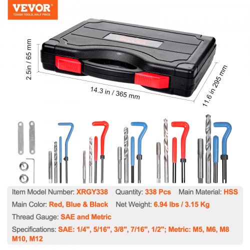 Helicoil Thread Repair Kit 338Piece SAE and Metric Rethreading Tool Kit