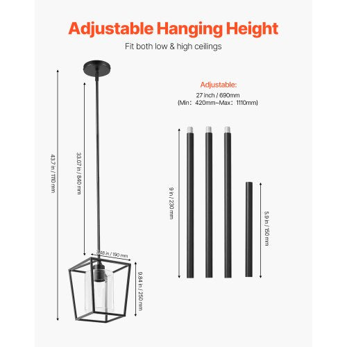 1Light Black Pendant Light 1 Pack Farmhouse Iron Cage Metal Pendant