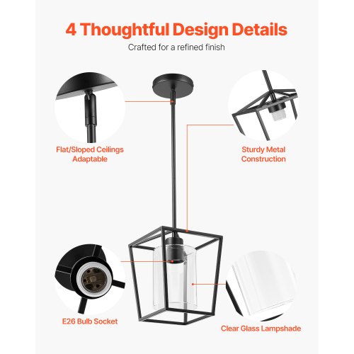 1Light Black Pendant Light 1 Pack Farmhouse Iron Cage Metal Pendant