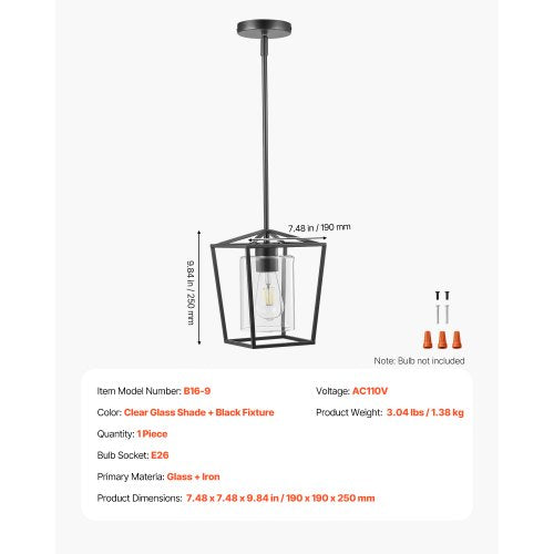 1Light Black Pendant Light 1 Pack Farmhouse Iron Cage Metal Pendant