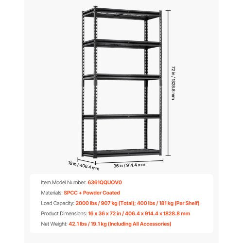 Storage Shelves 2000 lbs 5 Tier Heavy Duty Garage Shelving 16 D x 36 W