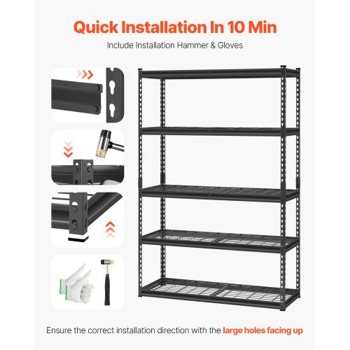 Storage Shelves 2500 lbs 5 Tier Heavy Duty Garage Shelving 18 D x 48 W