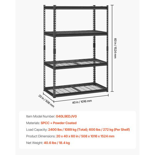 Storage Shelves 2400 lbs 4 Tier Heavy Duty Garage Shelving 20 D x 40 W