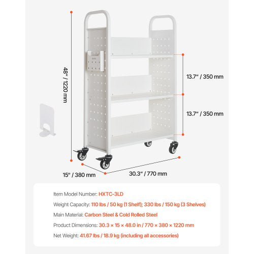 Rolling Library Book Cart 330 lbs Capacity 303 x 15 x 480Inch Library 2