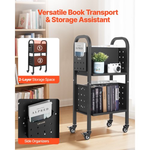 Rolling Library Book Cart 150 lbs Capacity 17.7 x 13 x 34. 6Inch Library