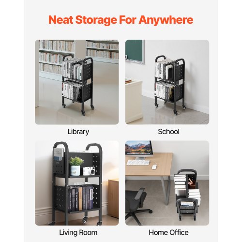 Rolling Library Book Cart 150 lbs Capacity 17.7 x 13 x 34. 6Inch Library