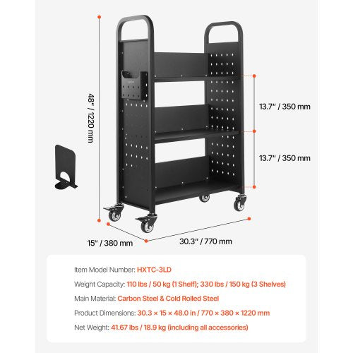 Rolling Library Book Cart 330 lbs Capacity 303 x 15 x 480Inch Library 3