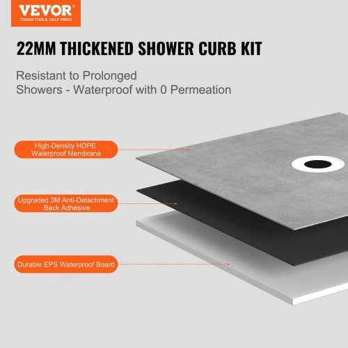Shower Curb Kit 36x36 Shower Pan Kit with 63 Central Drain Lightweight