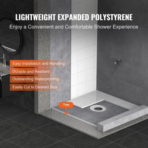 Shower Curb Kit 36x36 Shower Pan Kit with 63 Central Drain Lightweight