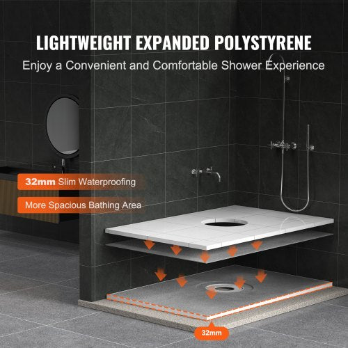 Shower Curb Kit 48x72 Shower Pan Kit with 63 Central Drain Lightweight