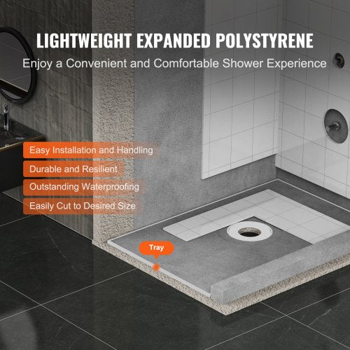 Shower Curb Kit 48x72 Shower Pan Kit with 63 Central Drain Lightweight