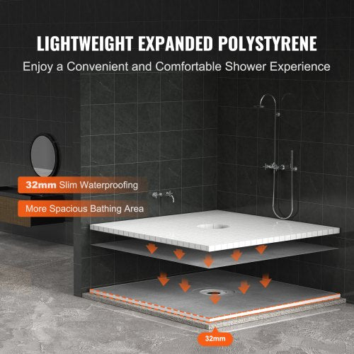 Shower Curb Kit 72x72 Shower Pan Kit with 63 Central Drain Lightweight