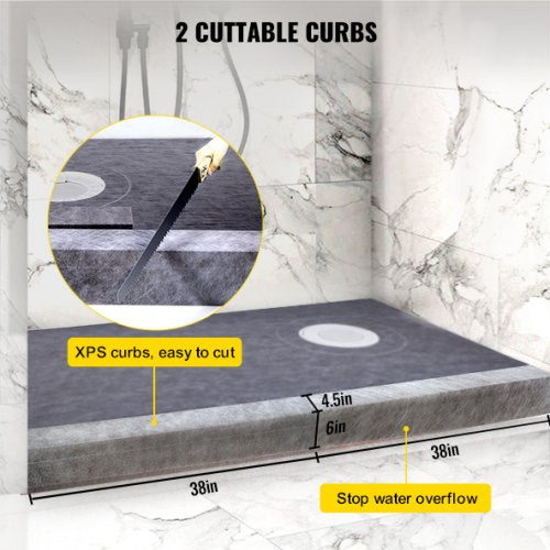 Shower Curb Kit 38x60 Watertight Shower Curb Overlay with 4 ABS Offset