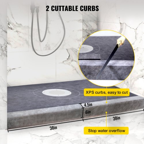 Shower Curb Kit 38x60 Watertight Shower Curb Overlay with 4 ABS