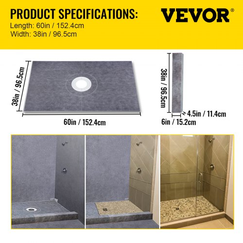 Shower Curb Kit 38x60 Watertight Shower Curb Overlay with 4 PVC