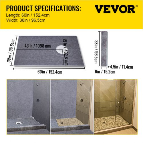 Shower Curb Kit 38 x 60 Watertight Shower Curb Overlay with 4 PVC