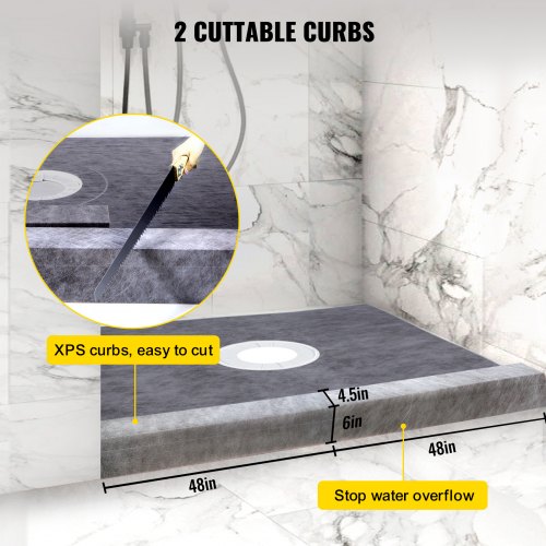 Shower Curb Kit 48x48 Watertight Shower Curb Overlay with 4 ABS