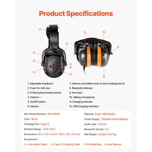 Safety Earmuffs Electronic Ear Muffs with 51 Bluetooth Technology Ear