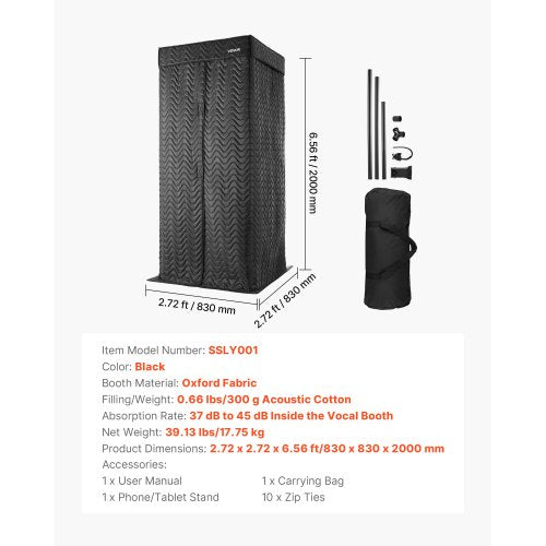 656 ft Portable Vocal Booth Recording Booth with Travel Bag for Voiceovers