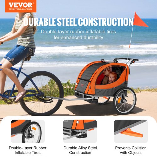 Bike Trailer for Toddlers Kids Double Seat 100 lbs Load 2In1 Canopy