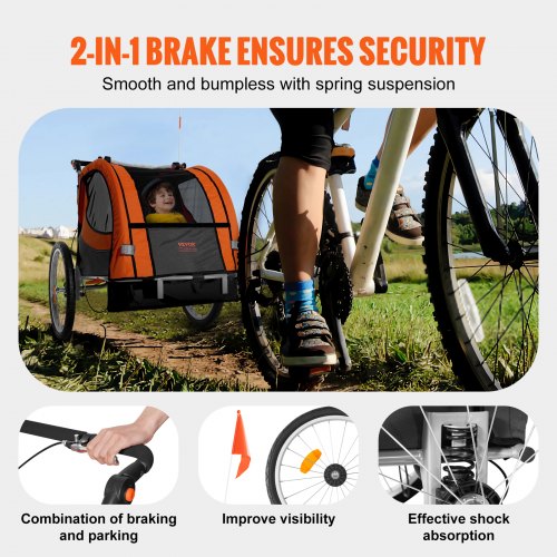 Bike Trailer for Toddlers Kids Double Seat 100 lbs Load 2In1 Canopy