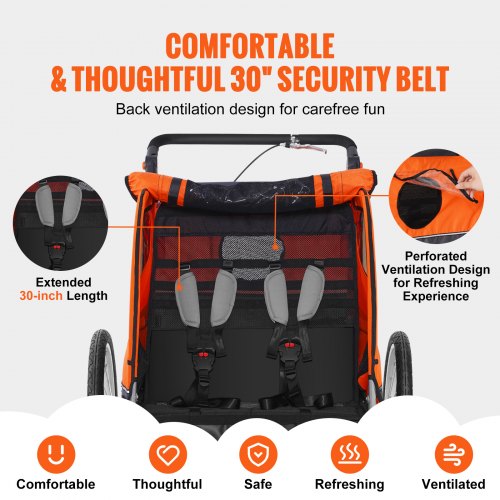 Bike Trailer for Toddlers Kids Double Seat 100 lbs Load 2In1 Canopy