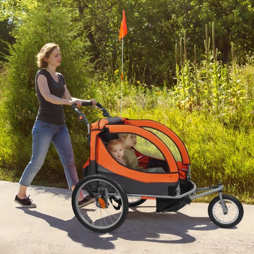 Bike Trailer for Toddlers Kids Double Seat 100 lbs Load 2In1 Canopy