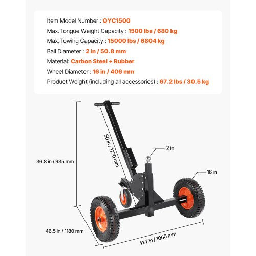 HeavyDuty Trailer Dolly 1500lbs Tongue Weight Capacity 2 in 1 Trailer