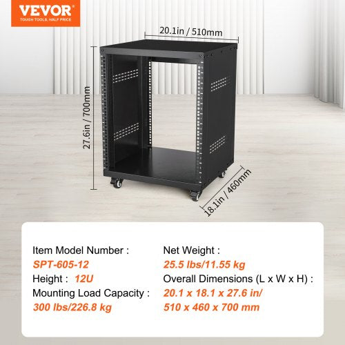 12U AV Rack Stand 300 lbs Capacity Network Stereo Recording Studio Rack