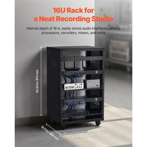 16U AV Rack 200 lbs Max Capacity Home Recording Studio Rack with Lockable