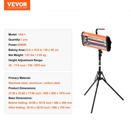 Infrared Curing Lamp HandheldStand Dual Use 2000W 090 min Timing Auto