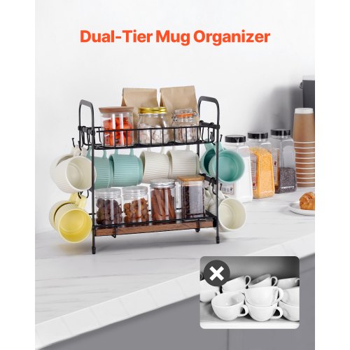 2 Tier Coffee Bar Organizer for Countertop Multifunctional Mug Holder