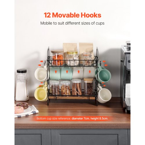 2 Tier Coffee Bar Organizer for Countertop Multifunctional Mug Holder