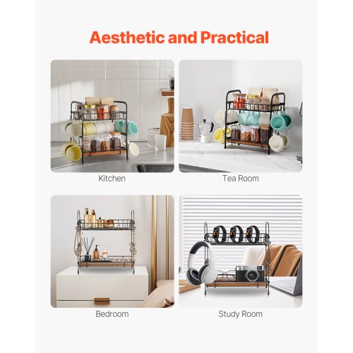 2 Tier Coffee Bar Organizer for Countertop Multifunctional Mug Holder